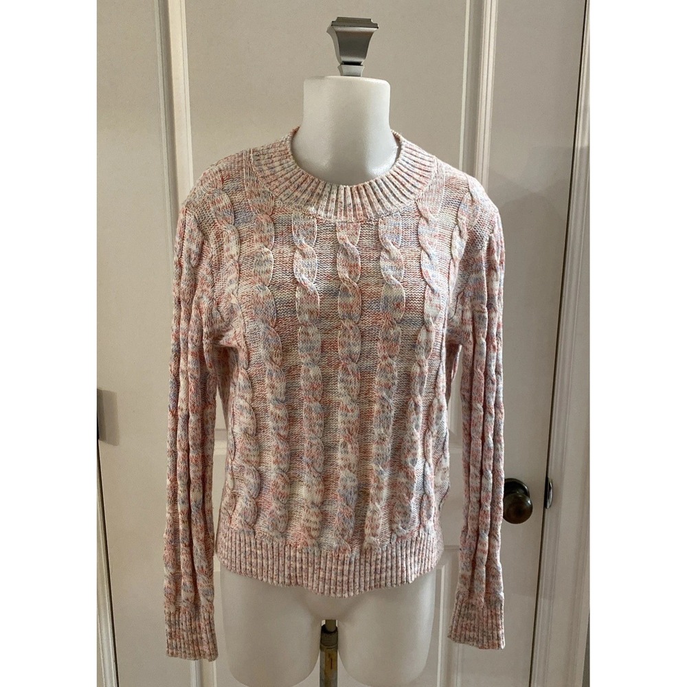 J. Crew Cotton Blend Cable Knit Crew Neck Sweater Women Size Small Pink Preppy‎